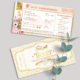 Faire-part original sous forme de billets ou de tickets beige, or et rose. Thème Princesse Disney vintage avec château. Invitation personnalisée pour mariage, Baptême, anniversaire, bar mitzvah.